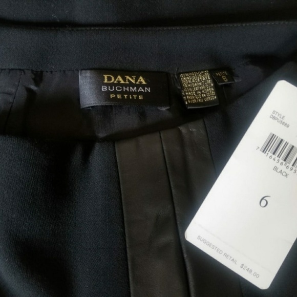 Dana Buchman Petite 6P Black Leather Trim Skirt - Picture 6 of 7